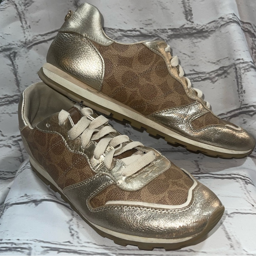 Coach gold metallic signature tennis shoes